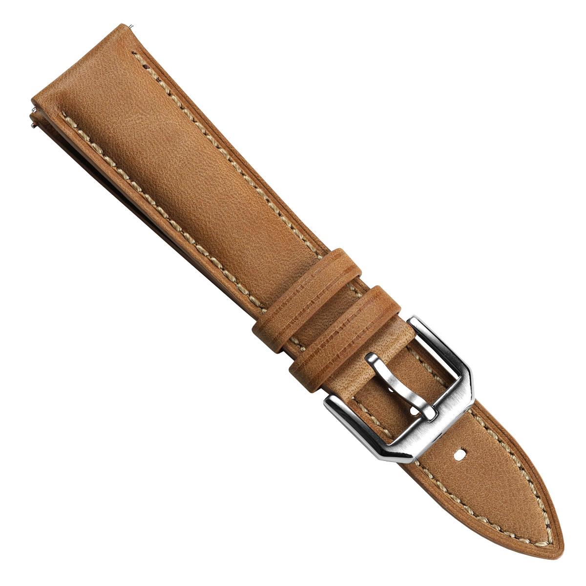 Whitby Pastel Colours Padded Leather Watch Strap - Light Brown