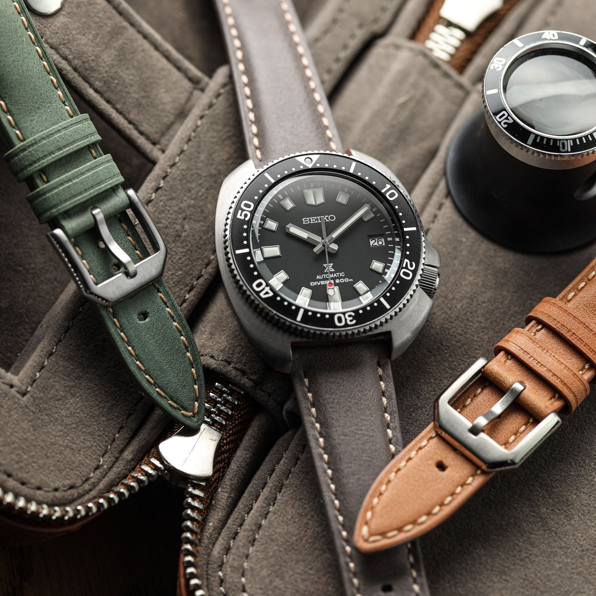 Whitby Pastel Colours Padded Leather Watch Strap - Light Brown