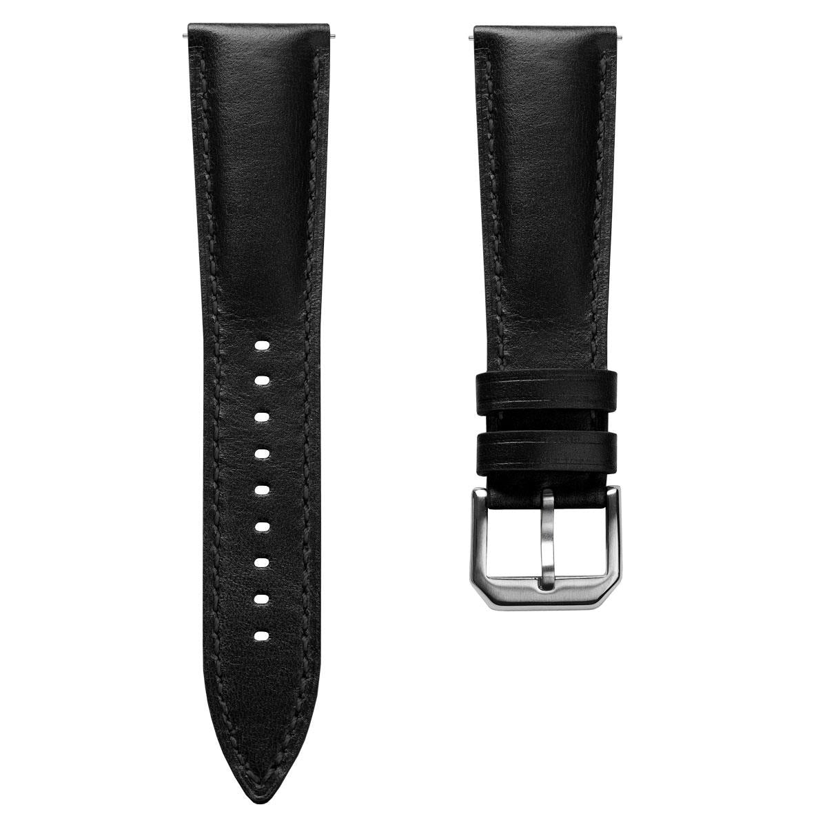 Tenby Classic Padded Genuine Leather Watch Strap - Black / Black
