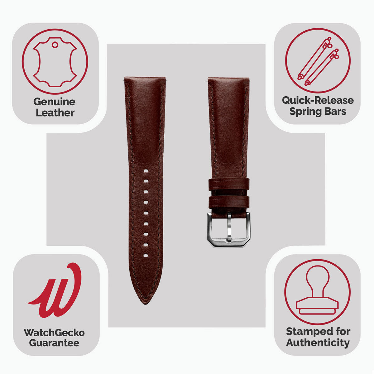 Tenby Classic Padded Genuine Leather Watch Strap - Chestnut / Chestnut