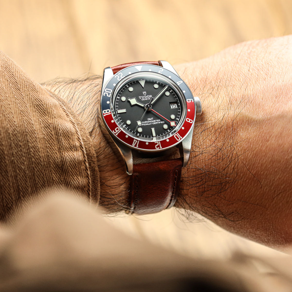 Tenby Classic Padded Genuine Leather Watch Strap - Chestnut / Chestnut