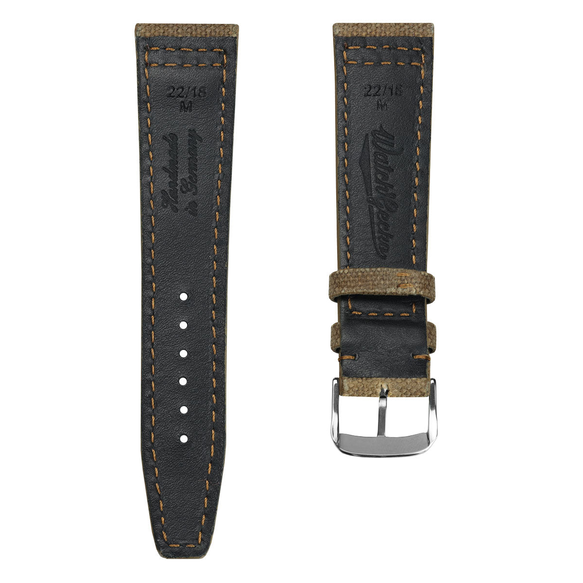 WatchGecko Handmade Two-Piece Canvas Watch Strap - Brown