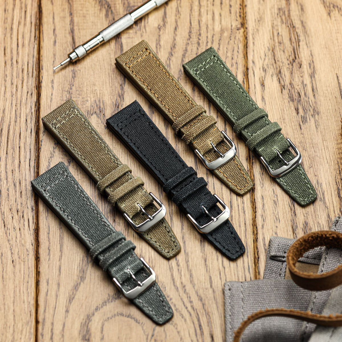 WatchGecko Handmade Two-Piece Canvas Watch Strap - Brown