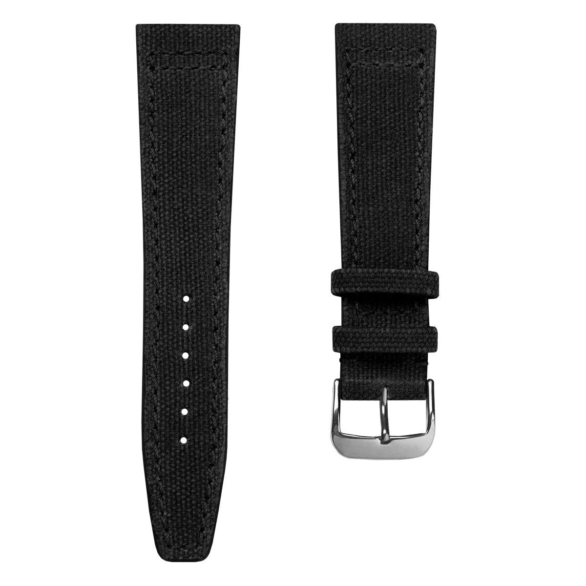 WatchGecko Handmade Two-Piece Canvas Watch Strap - Black