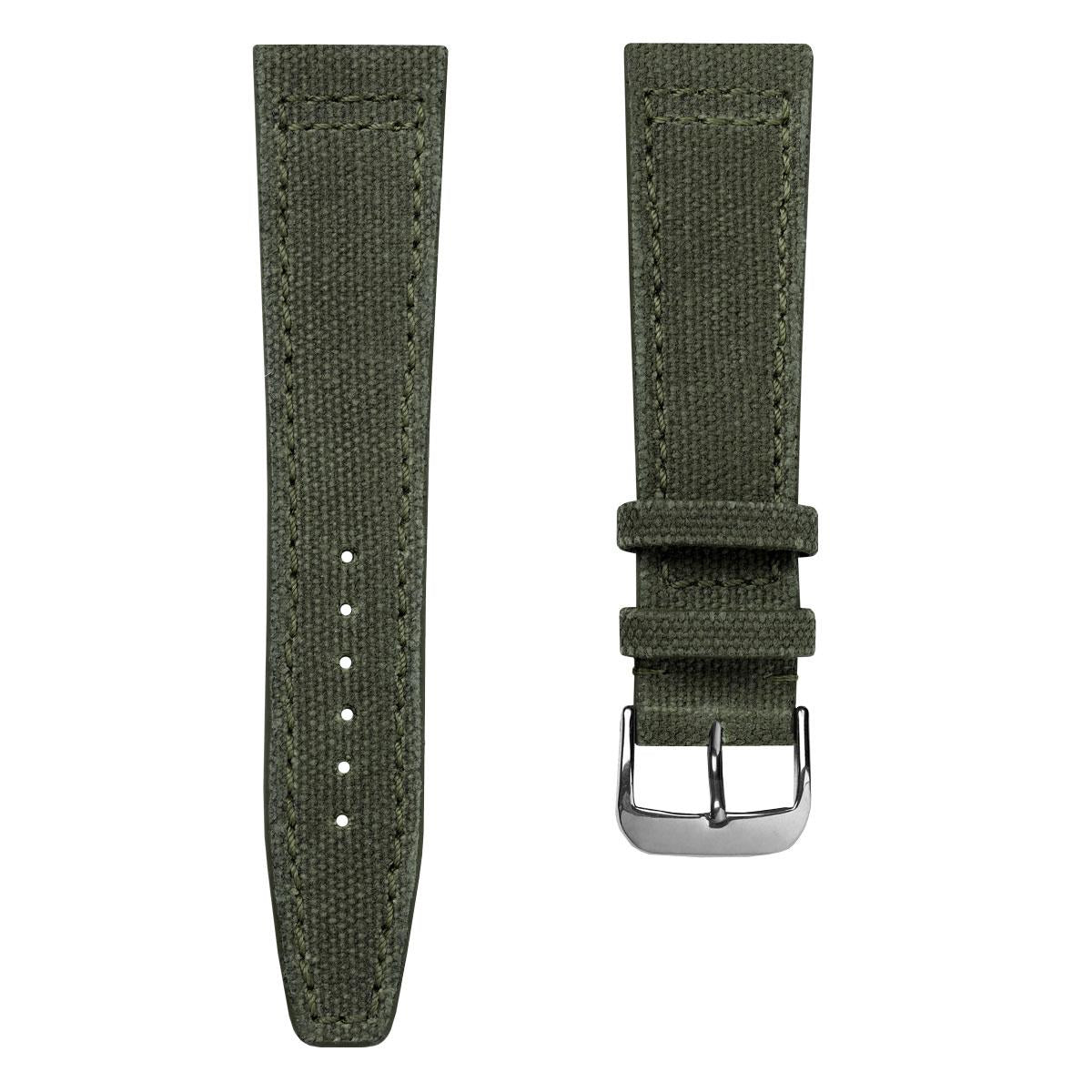 WatchGecko Handmade Two-Piece Canvas Watch Strap - Olive Green