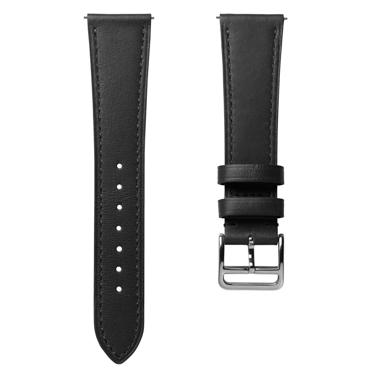 Brixham Classic Leather Watch Strap - Black / Black