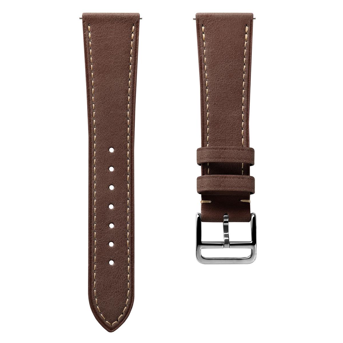 Brixham Pastel Colours Flat Leather Watch Strap - Chestnut Brown