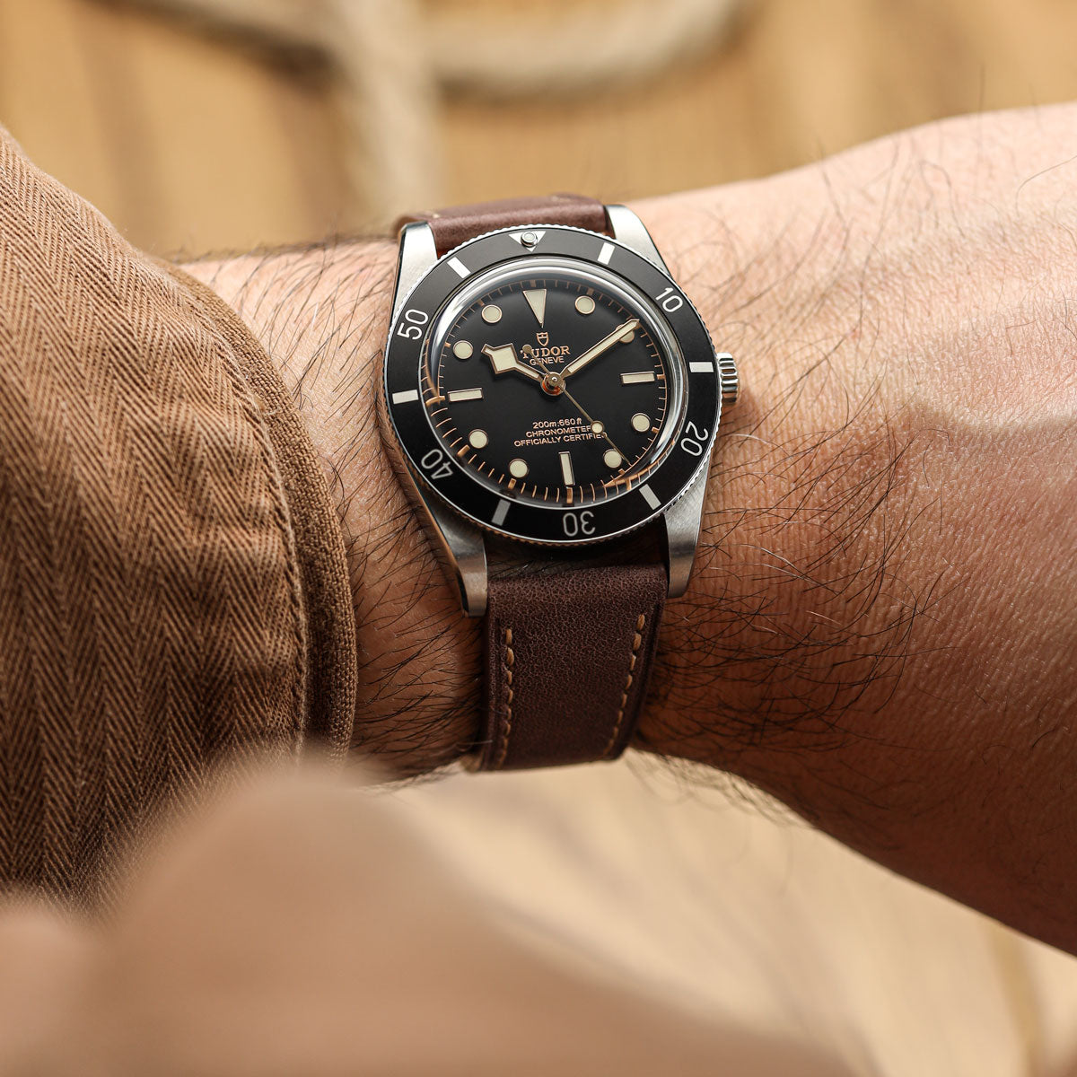 Brixham Pastel Colours Flat Leather Watch Strap - Chestnut Brown