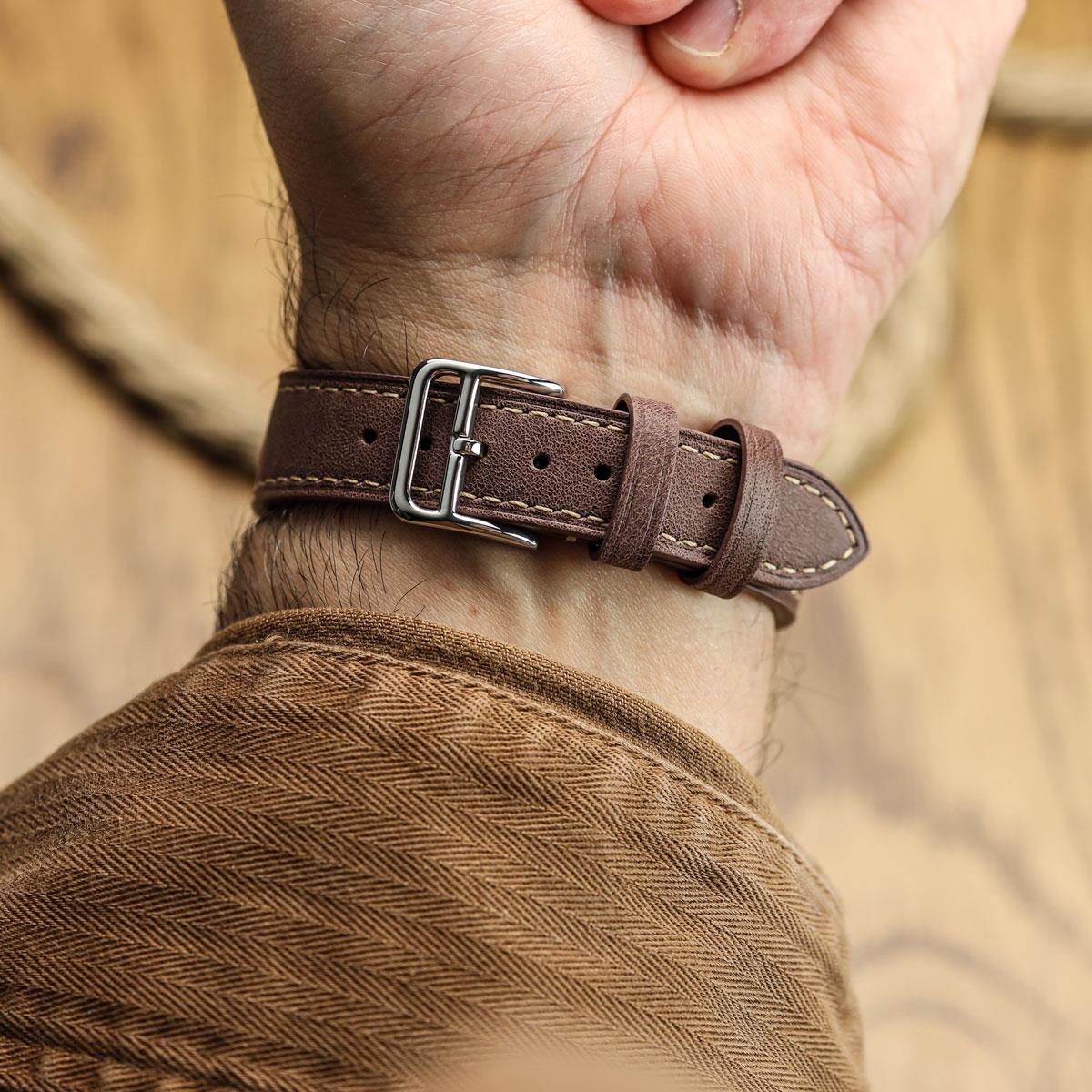 Brixham Pastel Colours Flat Leather Watch Strap - Chestnut Brown