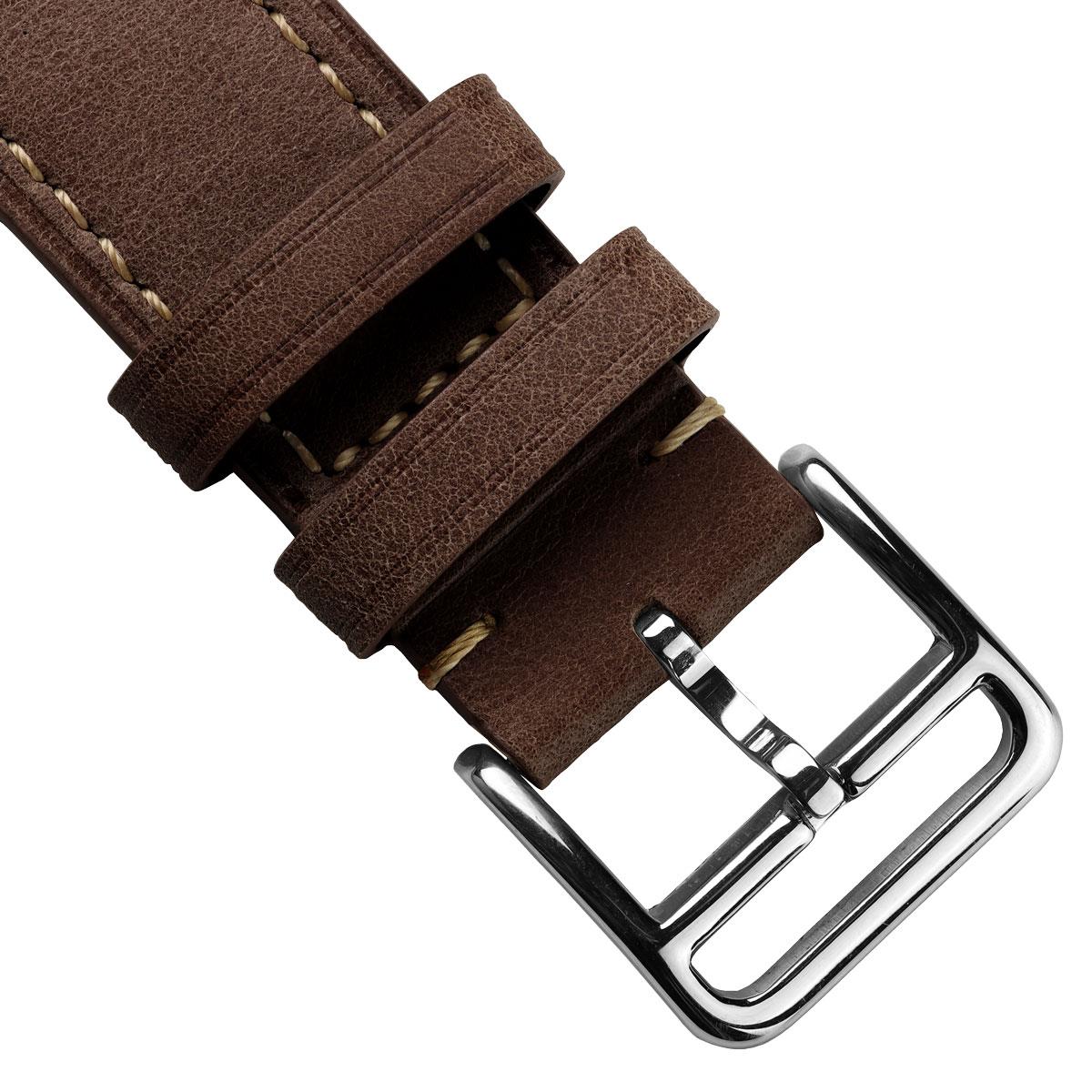 Brixham Pastel Colours Flat Leather Watch Strap - Chestnut Brown