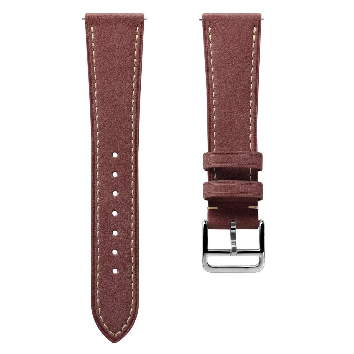 Brixham Pastel Colours Flat Leather Watch Strap - Burgundy