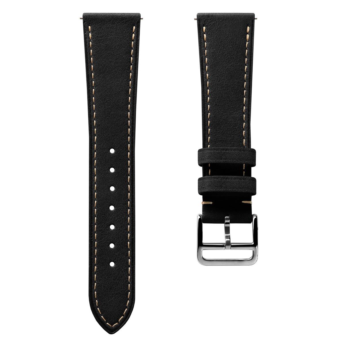 Brixham Pastel Colours Flat Leather Watch Strap - Black
