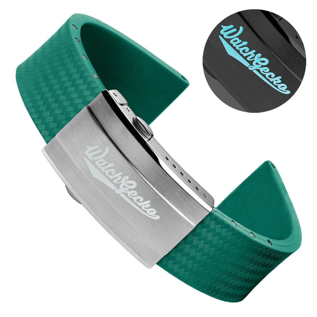 WatchGecko 400 Italian Rubber Divers Reversible Watch Strap - Capri Sea - Super Luminova