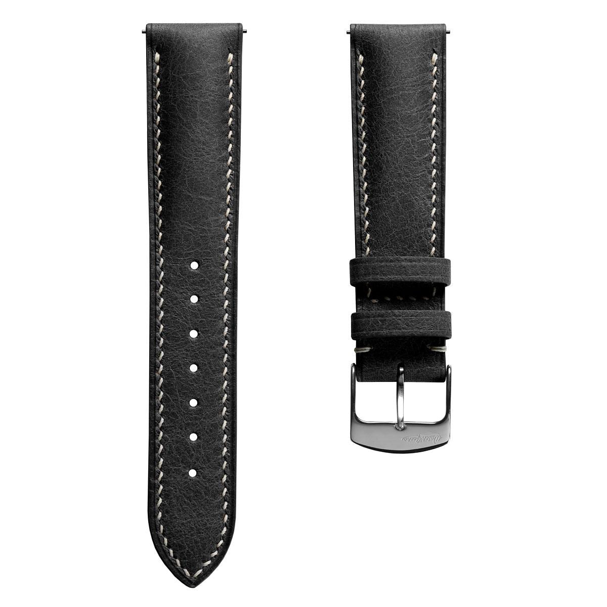 Lerano Tuscan Padded Leather Watch Strap - Black