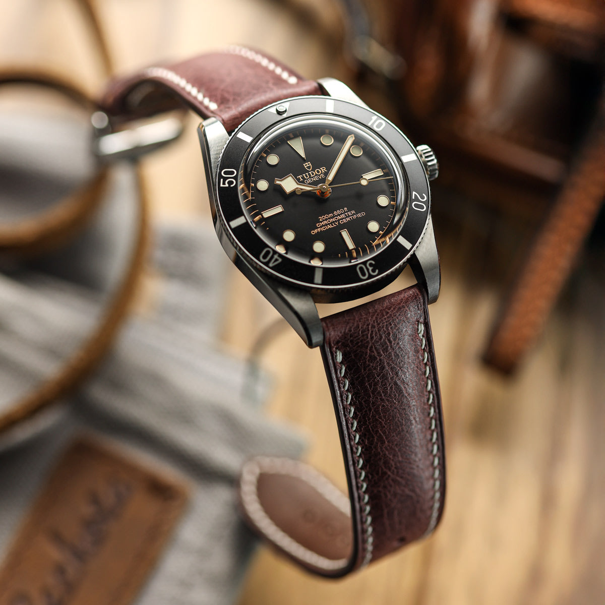 Lerano Tuscan Padded Leather Watch Strap - Bordeaux