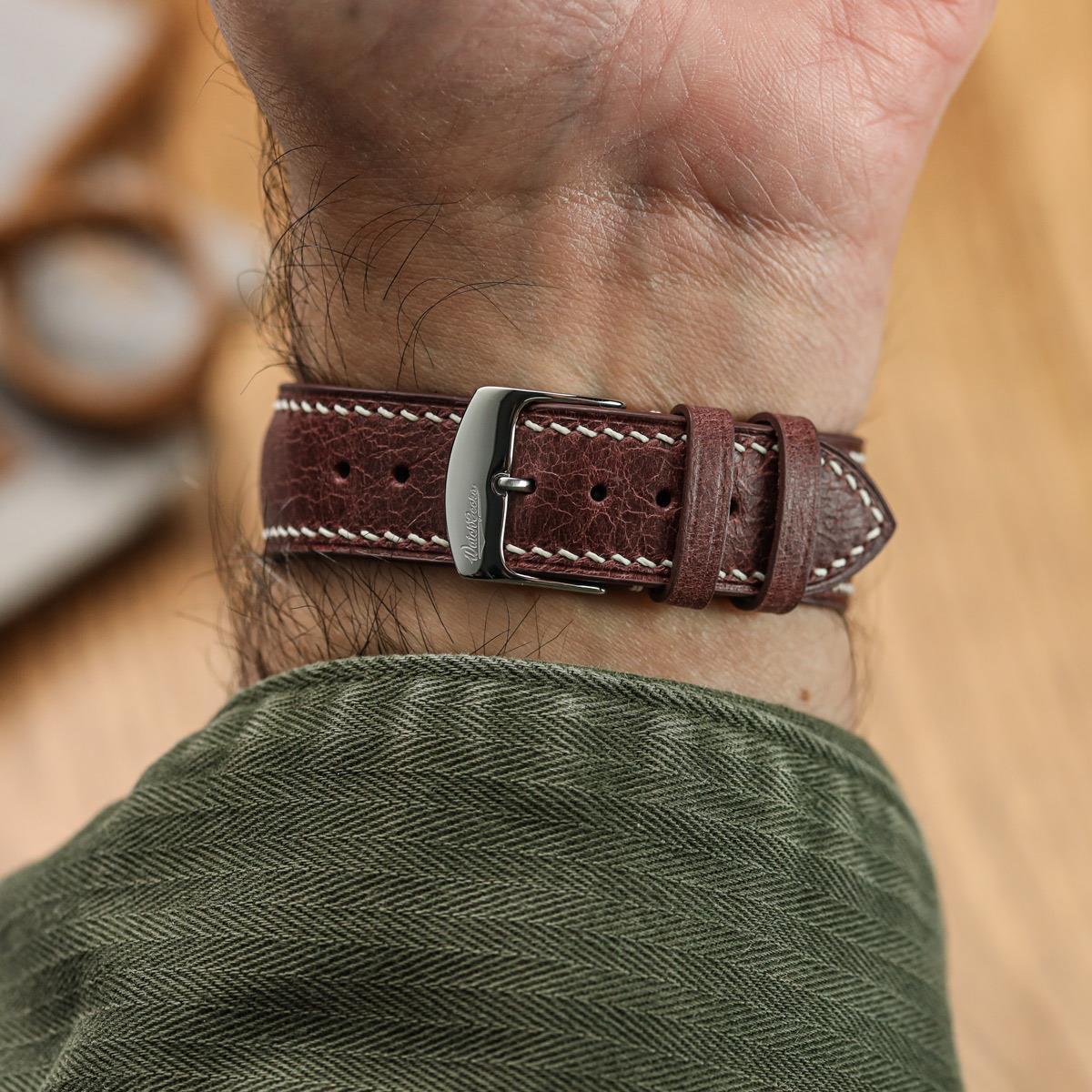 Lerano Tuscan Padded Leather Watch Strap - Bordeaux