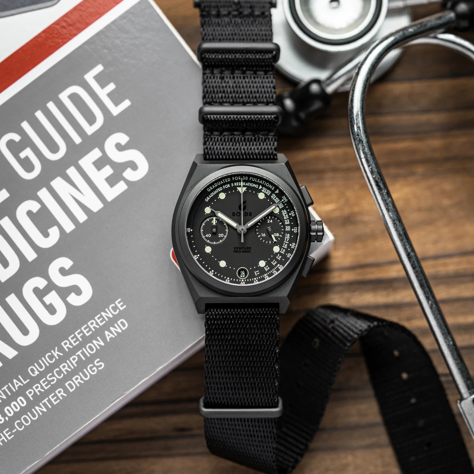 Boldr Venture Field Medic Chronograph Watch Stealth Blackout