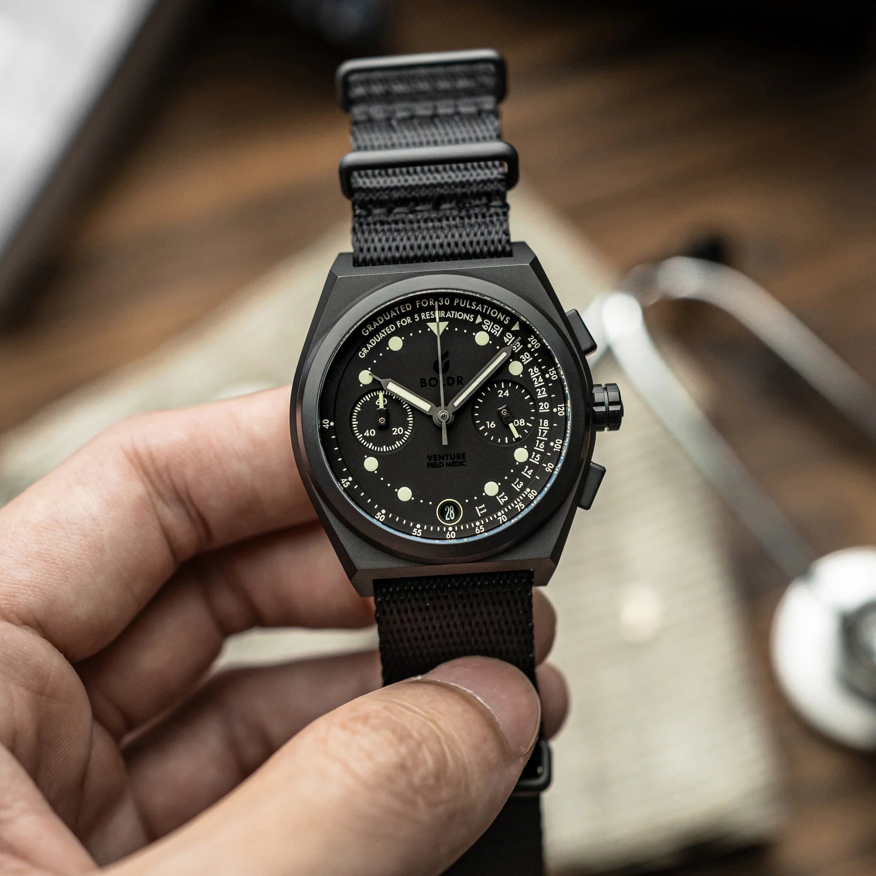 Boldr Venture Field Medic Chronograph Watch Stealth Blackout