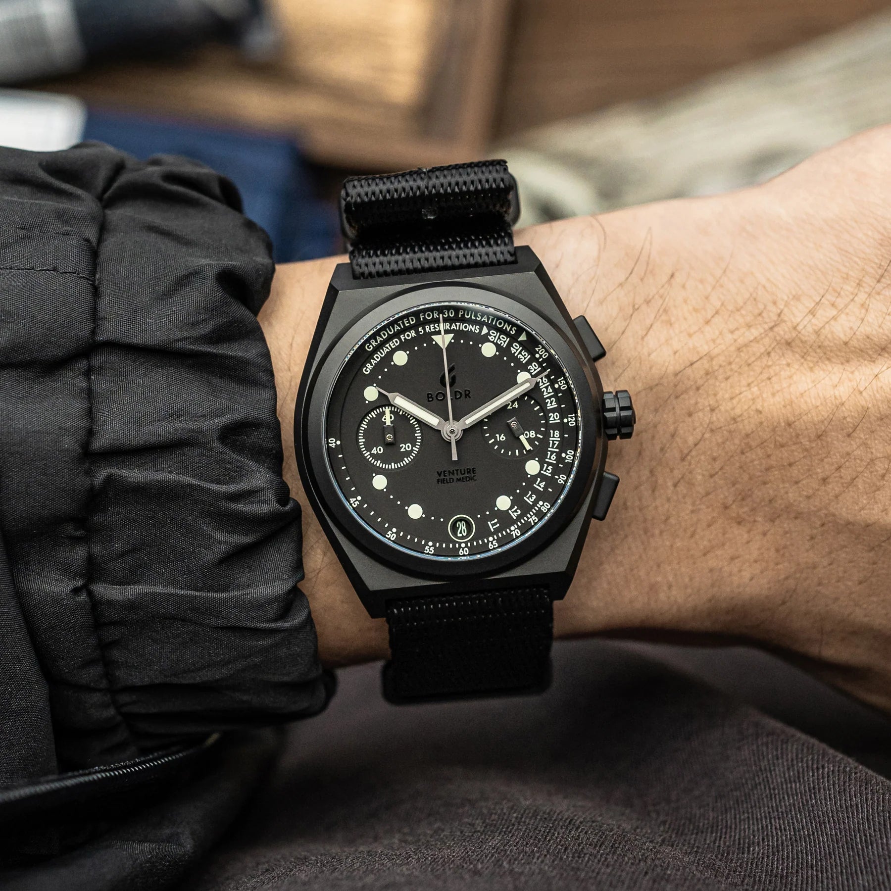 Boldr Venture Field Medic Chronograph Watch Stealth Blackout
