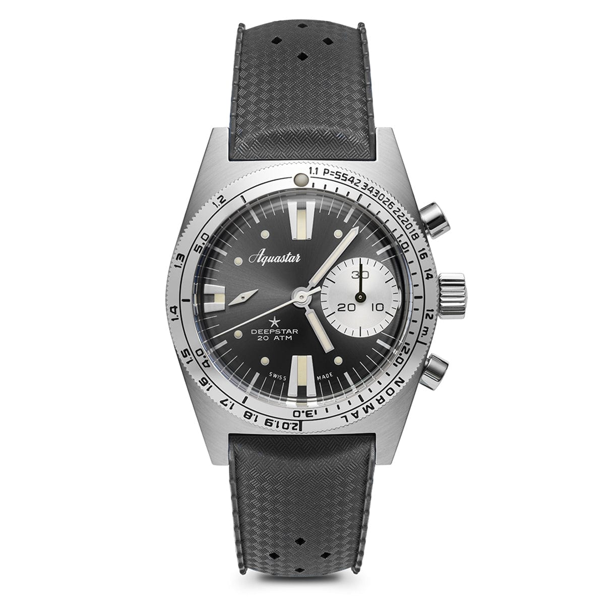 Aquastar Deepstar 39mm Chronograph Steel Grey Dial Tropic Strap