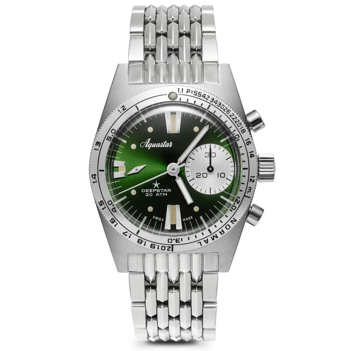 Aquastar Deepstar 39mm Chronograph Greenwich Dial BOR Bracelet