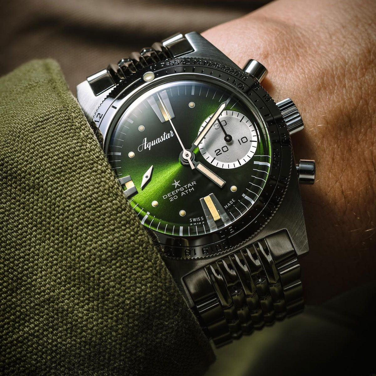 Aquastar Deepstar 39mm Chronograph Greenwich Dial BOR Bracelet