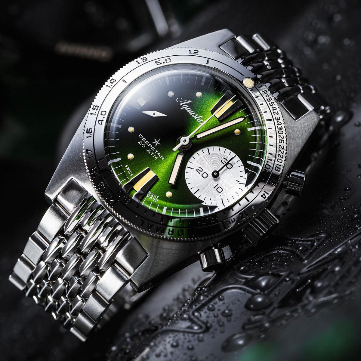 Aquastar Deepstar 39mm Chronograph Greenwich Dial BOR Bracelet