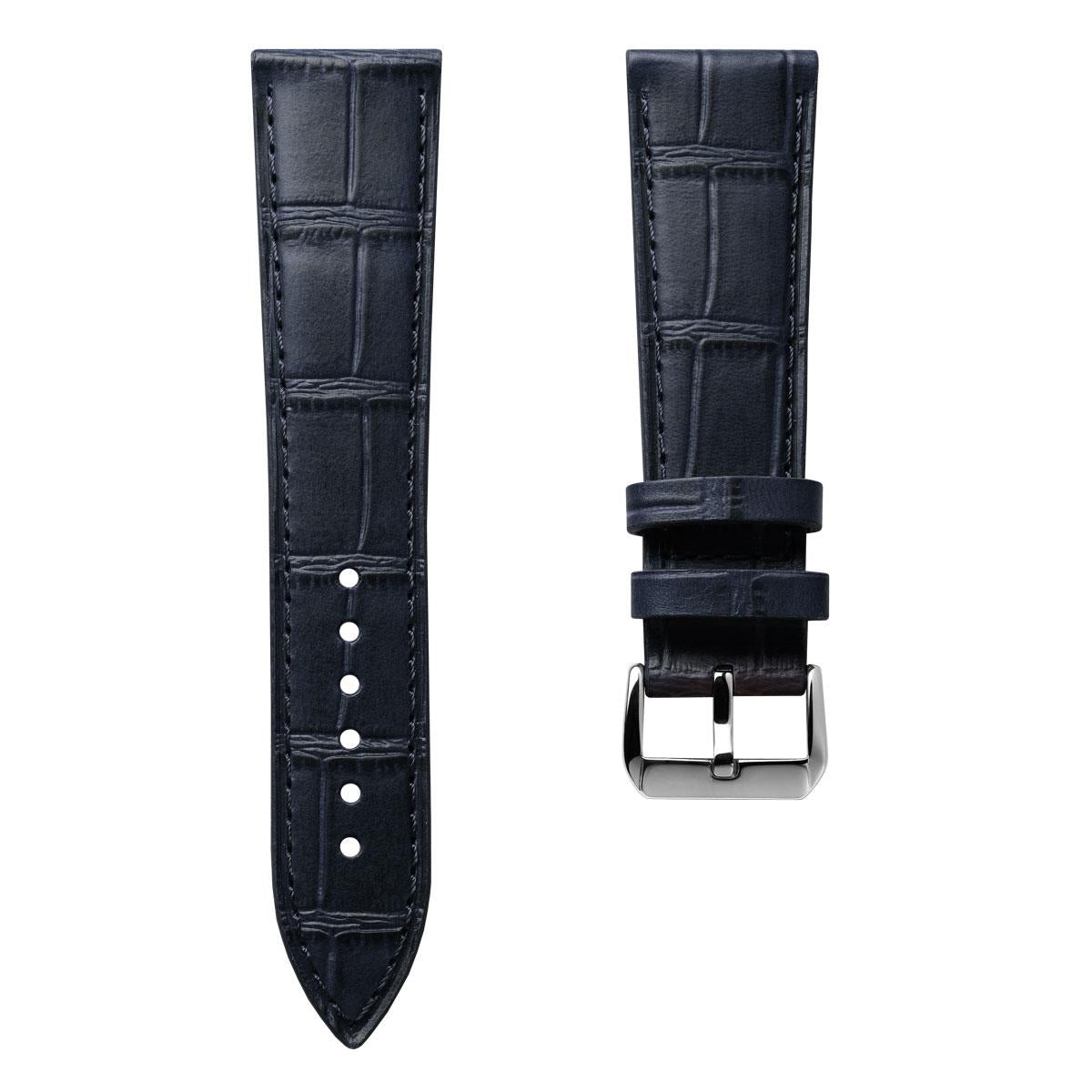 Louvain Croc Handmade Leather Watch Strap - Dark Blue