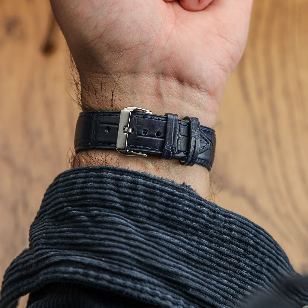 Louvain Croc Handmade Leather Watch Strap - Dark Blue