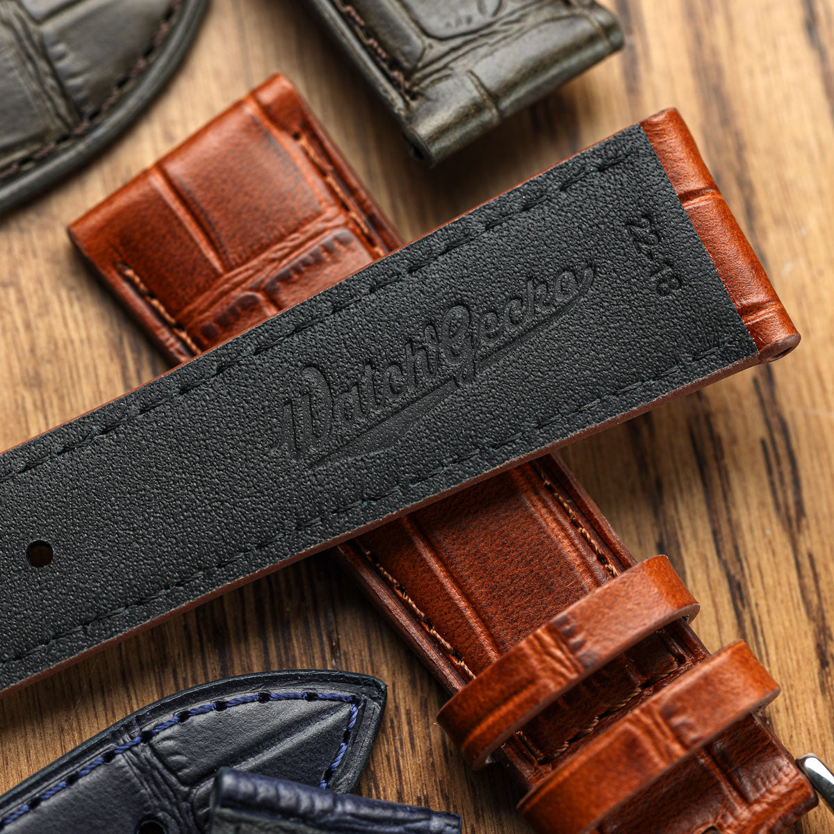 Louvain Croc Handmade Leather Watch Strap - Dark Blue