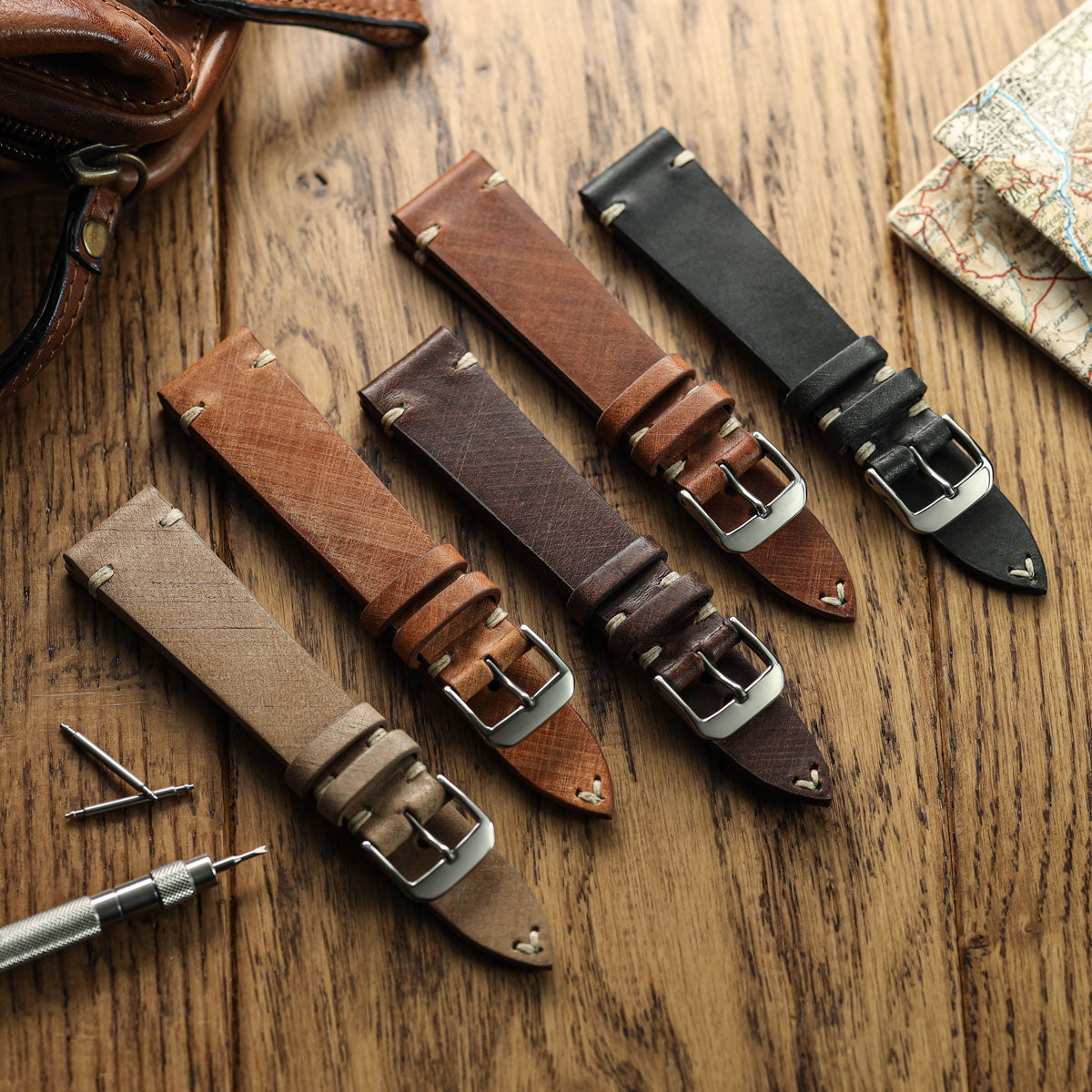 Cortez Genuine Leather Watch Strap - Beige