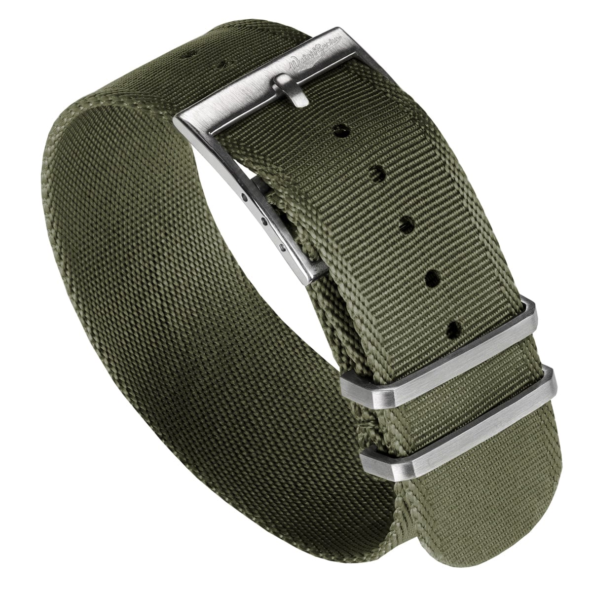 WatchGecko Signature Single Pass Military Nylon Watch Strap - Olive Green