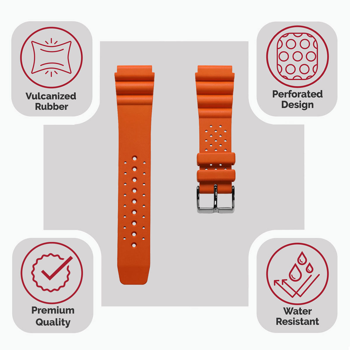 WatchGecko 285 Italian Rubber Diver's Watch Strap - Orange